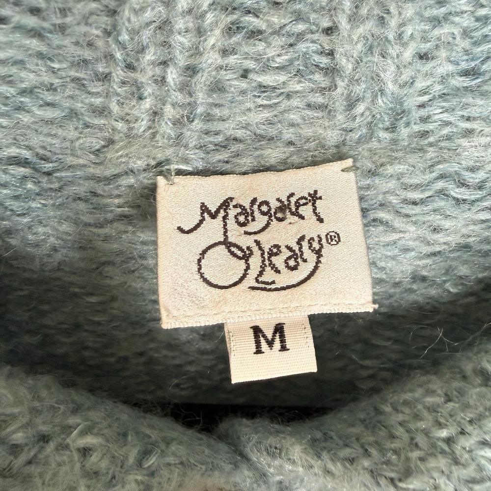Margaret O'Leary Mohair Blend Cardigan Sweater Womens Medium Blue Abalone Button - Picture 8 of 9